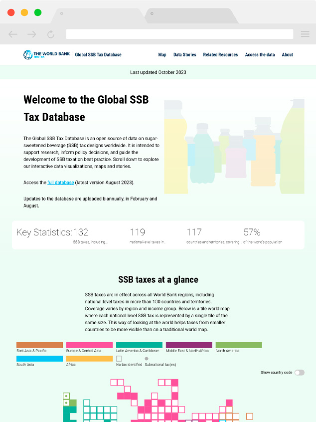 Banco de dados do Banco Mundial sobre tributação de bebidas açucaradas (em inglês)